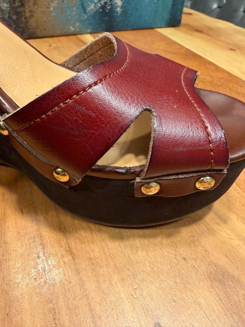 Steve Madden mid 2010s boho leather platform wedge sandals burgundy 9 FAIR - Picture 12 of 16